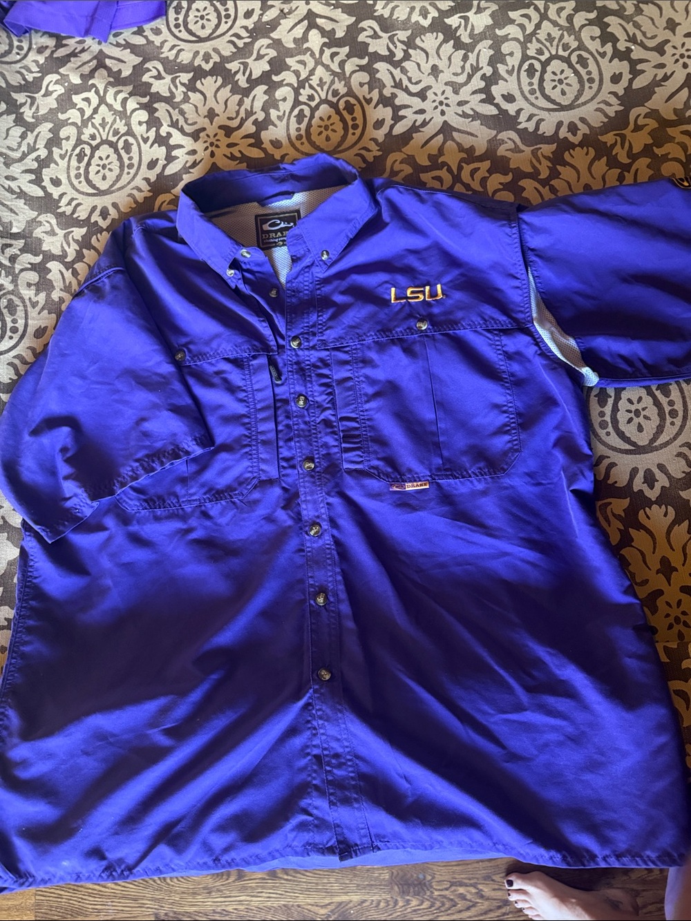 LSU Drake Purple Short-Sleeve Button-Down Shirt